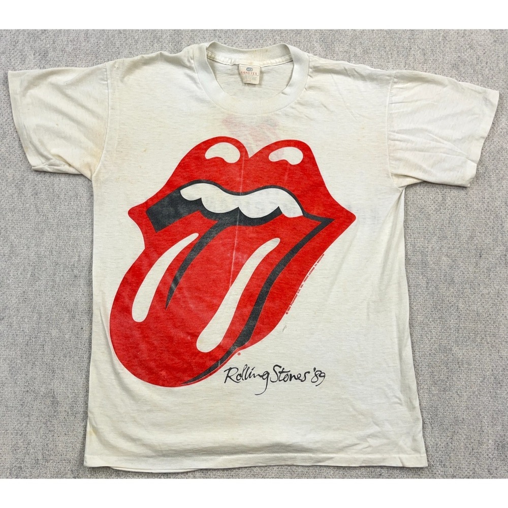 Vintage Rolling Stones Shirt Men Large White Band Tee 1989 80s Paper Thin Staind - Picture 3 of 16